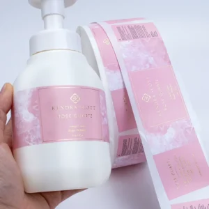 Matte Soft-Touch Waterproof Vinyl Cosmetic Labels with Gold Foil for Shampoo Oil Pump Bottles