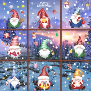 Merry Christmas Floral Window Stickers Eco-Friendly UV Printed PVC Decals No Residue for Home and Party Decor