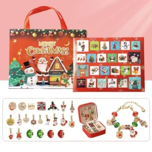 Metal 24 Days Christmas Advent Calendar Kids 24 Charms DIY Bracelet Necklace Set Christmas Gift Blind Box
