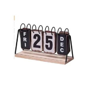 Metal Flip Desk Calendar, Perpetual, Wood, Vintage, Home Decor