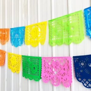 Mexican Papel Picado Plastic Rectangle Banner Dia De Los Muertos Day of the Dead Carnival Party Decoration