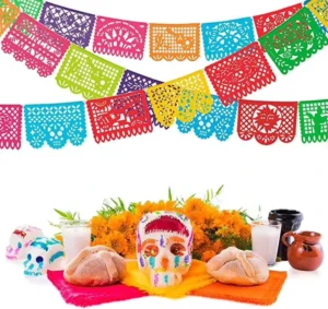Mexico Flag Pinata Themed Felt Banner Quartet Hollow Flower Design for Halloween New Year Thanksgiving Parties Colorful Undead
