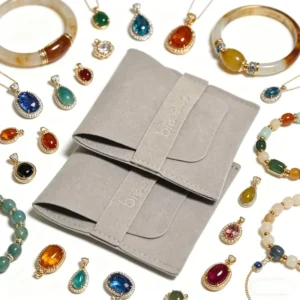 Microfiber Flannelette Suede Ring Bag with Embossed Logo, Flap Jewelry Bag for Earrings and Necklaces