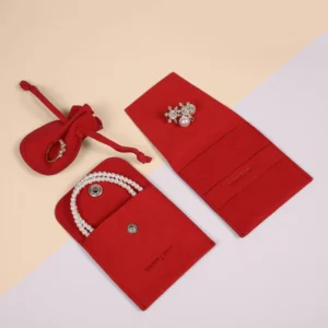 Microfiber Flip Snap Red Jewelry Pouch Bag Custom