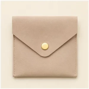 Microfiber Jewelry Envelope Packaging Bag with Metal Snap for Necklace and Ring Set