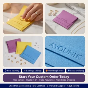 Microfiber Suede Envelope Pouch with Debossed Logo and Snap Closure for Jewelry Packaging