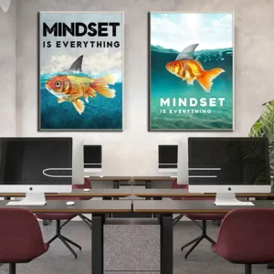 MindSet Motivational Quotes “Indset Is Everything Shark Fish” Poster Nordic Print on Canvas Painting Wall Art
