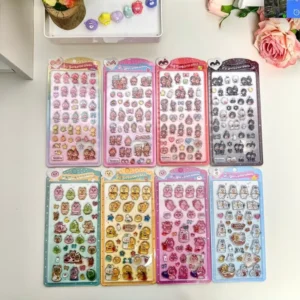 Mini Cute Doll Epoxy Bubble Stickers, 8 Pastel Sets, Star Heart Candy Figure, 3D Embossed Journal and Phone Decals
