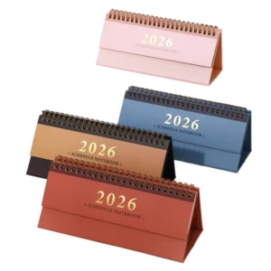Mini Desk Table Calendar Twin Wire Binding Digital Printing Metal Paper for Home Office School Display