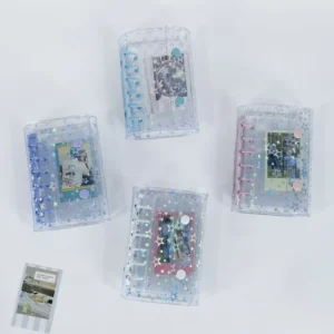 Mini Laser Star Transparent Photo Binder, Multi-Color Ring Loose-Leaf Pocket Album for Polaroid Card Collection