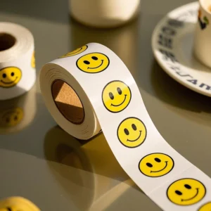 Mini Roll Waterproof Adhesive Vinyl Smile Face Decal Labels for Students Packaging