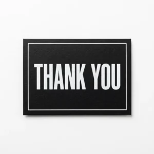 Minimalist Black Thank You Cards Bold White Typography Industrial Style Custom Logo Retail Packaging OEM ODM