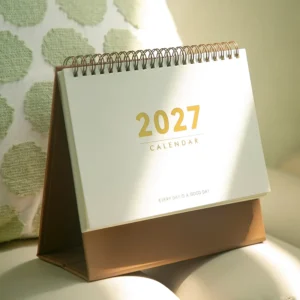 Minimalist Desk Calendar Gold Foil Simple Table Flip Twin Wire Binding for Daily Planner Custom Logo Available