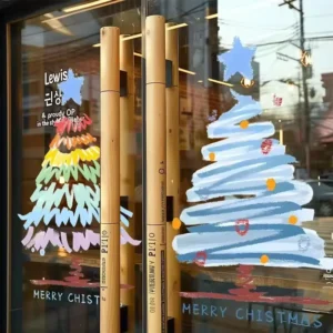 Minimalist Sketch Christmas Tree Static Window Stickers Colorful Xmas Tree Pattern Reusable Electrostatic Clings