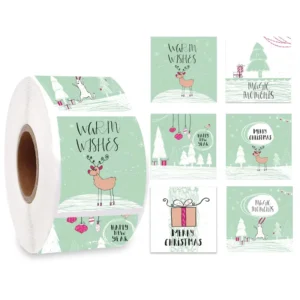 Mint Green Christmas Sticker Roll, Reindeer Gift Labels for Small Business Gift Wrap