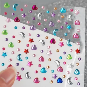 Mixed Color 3D Crystal Rhinestone Acrylic Self-Adhesive Heart and Flower Stickers 7g for DIY Crafts and Home Decoration