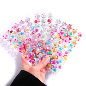 Mixed Color Acrylic Rhinestone Decorative Sticker 3D Round Heart Flower Rectangle Self Adhesive Toy Sticker Children