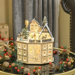 Modern 24-Count Advent Music Calendar Cross-Border Wooden Christmas Village Scene Ornaments Factory