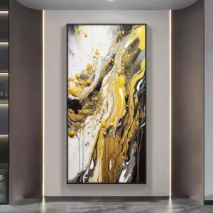 Modern Art Deco Abstract Hotel Porch Wall Decor Golden Green Crystal Porcelain Wall Art Poster Print Framed 3D Textured Diamond