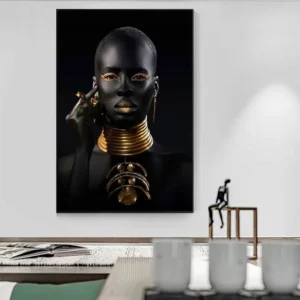 Modern Art Deco Black Gold African Woman Canvas Wall Art Poster