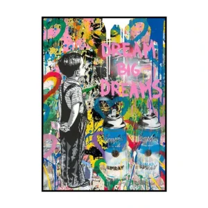Modern Art Deco Street Graffiti Art Canvas Posters Boy Big Dreams Wall Art Design Rectangle Multi-Piece Package