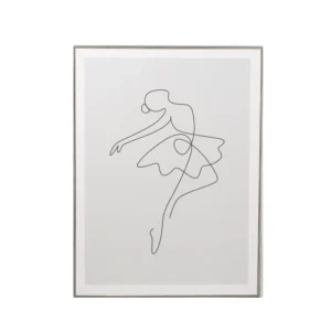 Modern Black and White Minimalist Line Ballet Girl Wall Art with Wood Frame