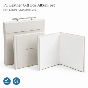 Modern DIY PU Leather Linen Photo Album Gift Set with Magnetic Metal Handle for Luxury Wedding Studio Souvenirs