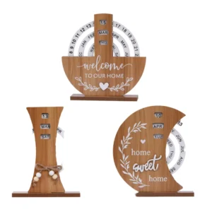 Modern Wooden Perpetual Desk Calendar with Manual Rotating Design