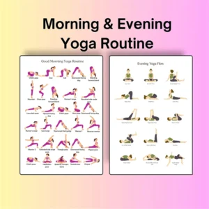 Morning and Evening Yoga Routine Printable Posters with 2 Day and Night Yoga Flow Charts for Daily Practice and Sleep (2-Piece Set)