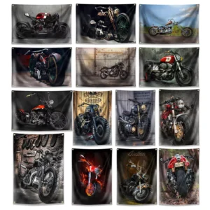 Motorcycle on the Way Banner 3x5FT Flag Motorcyclist Poster Wall Art Vintage Sign for Garage Pub Club Bar