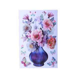 Multi-Layer 7D 8D Vase Flower Wall Sticker for Living Room and Bedroom