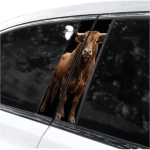 Muscular Bull Car B Pillar Stickers Realistic Animal Window Trim Decals Waterproof Glossy PVC Auto Exterior Styling
