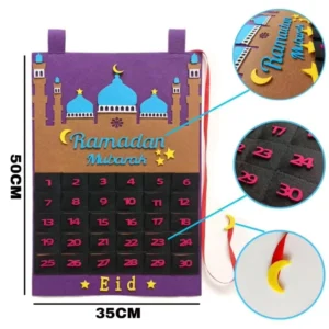 Muslim Balram Party Decor Supplies Eid Mubarak Countdown Felt DIY Ramadan Calendar with Pocket Castle for Kids