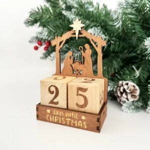 Nativity Boxwood Block Christmas Countdown Calendar, European Style, Star and Moon Design