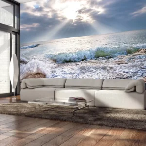 Natural Landscape Canvas Painting, Sea Scenery Nordic Sunset Wall Art
