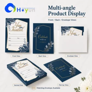 Navy Blue Tri-Fold Pocket Jacket Wedding Invitation with Pink Belly Band Envelope