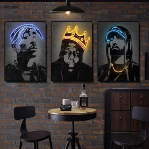 Neon Rapper Star Posters Hip Hop Singers Figure Art Wooden Framed Painting Fashion Canvas Print Wall Art