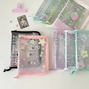 New A5 Star-Themed Loose-Leaf Transparent PVC Photo Album Student-Style 4-Grid Organizer for 3-Inch Idol-Fan Cards
