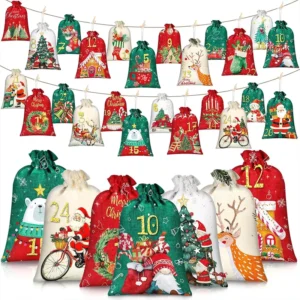 New Christmas Countdown Advent Calendar Bag Santa Clause Burlap Polyester Bag for Children’s Candy DIY Christmas
