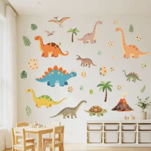 New Design Dinosaur Wall Stickers with Plant Eco Friendly Self Adhesive Wall Cartoon Stickers for Kids Bedroom Nursery