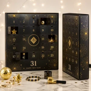 New Year Calendar Blind Box With Party Date Windows Gold Artwork And Celebration Gift Box