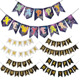 New Year Party Banner with Flag String Garland
