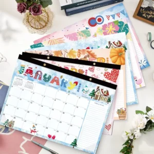 New Yearly Monthly Wall Calendar Custom Design with Full Color Braille Logo Style and Clock Use