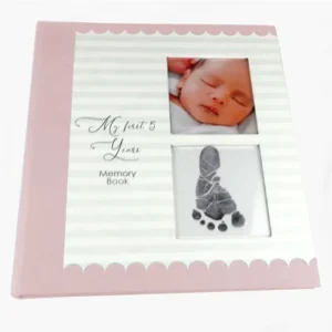 Newborn Infant Baby Record Book for Boy Girl First 5 Years with Spiral Bound Ink Pad
