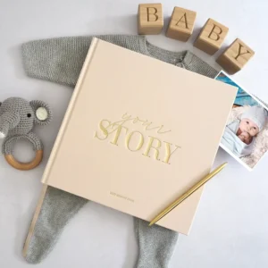 Newborn Keepsake Shower Gift, Custom Baby First-Year Milestone Photo Album and Memory Record Diary Book
