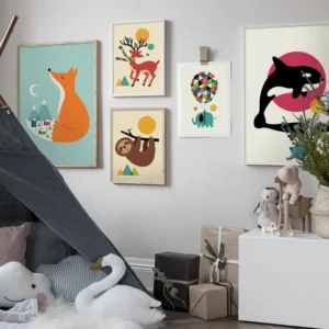 Nordic Cartoon Fox Elk Raccoon Koala Animal Canvas Wall Art Print
