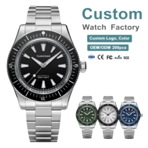ODM Custom Luxury Miyota 9015 Calander Watch 200M Diving Steel Watches Double Domed Sapphire Crystal Mechanical Men’s Watch