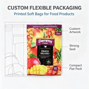 OEM Custom Printed Snack Packaging Bags Vivid Color Print Laminated Flat Pouch for Dried Fruit Snack Packing