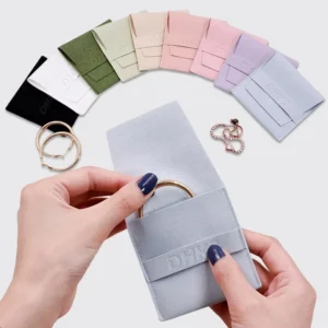 OEM Customizable Logo 8x8cm Flap Envelope Square Microfiber Leather Jewelry Storage Pouch