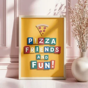 OEM ODM Service Pizza Friends and Fun Art Poster or Canvas Wall Art for Modern Kitchen Food Print Pink Art Series Room Decor